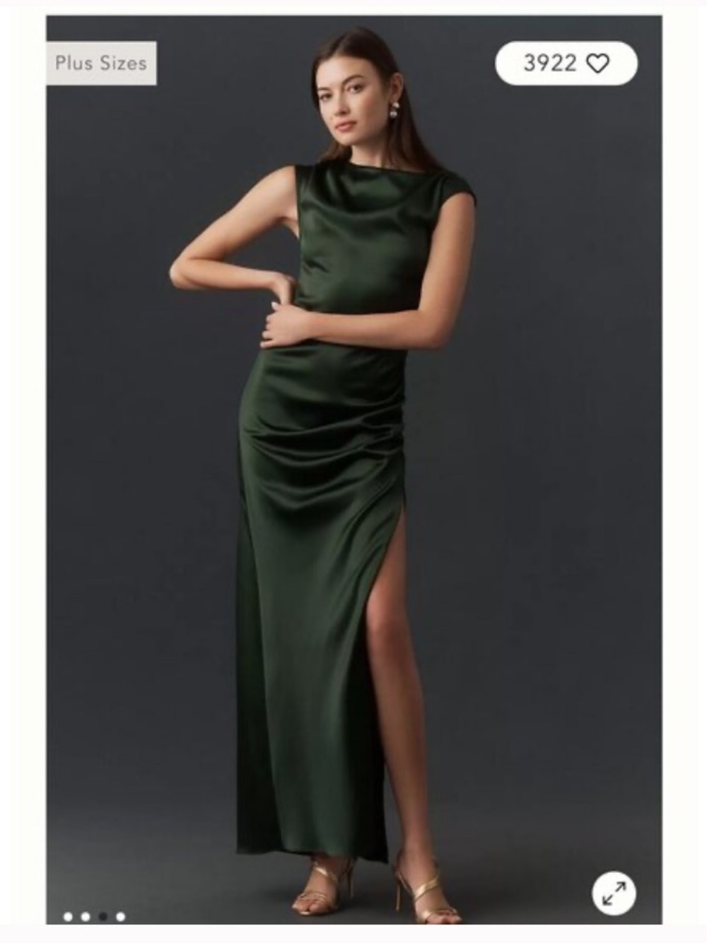 NWT Anthropologie Women's Formal Fitted Maxi Dress Dark Green Satin, Small